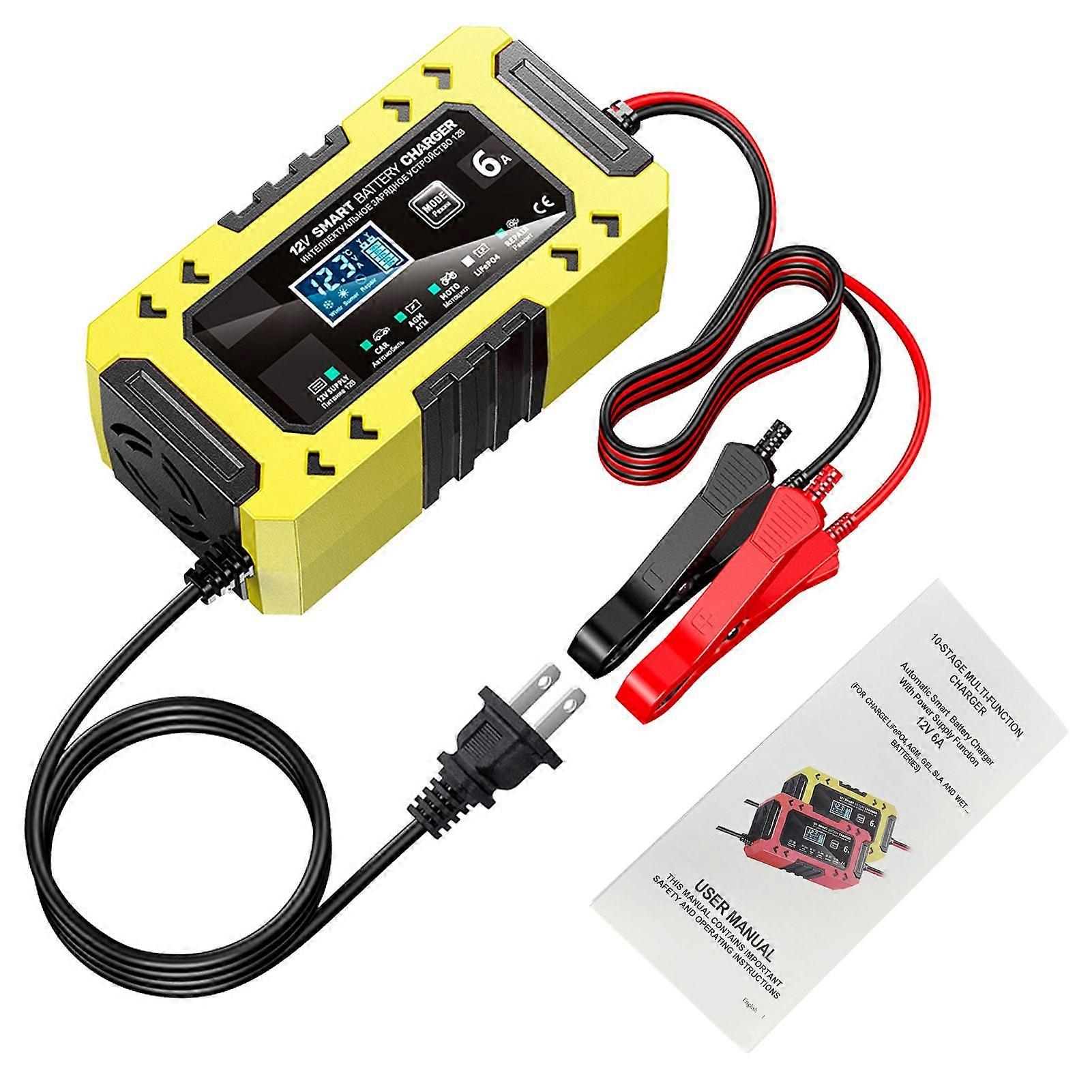 Automatic Trickle Battery Charger, 12V 6A Intelligent Battery Maintainer Desulfator with Temperature Compensation for Car Motorcycle Truck Lawn Mower 