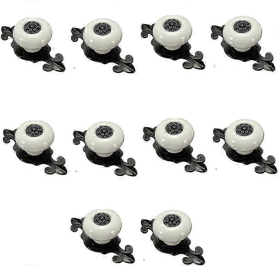 10 Pcs Drawer Handles and Knobs, Drawer Knobs, Ceramic Door Handle (White with Black)