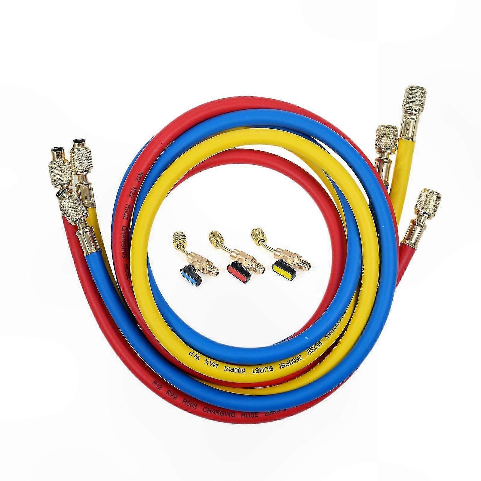 Air Conditioning Refrigerant Hose Set with Ball Valve, Compatible with R12 R22 R502, 1/4" Thread, Pack of 3