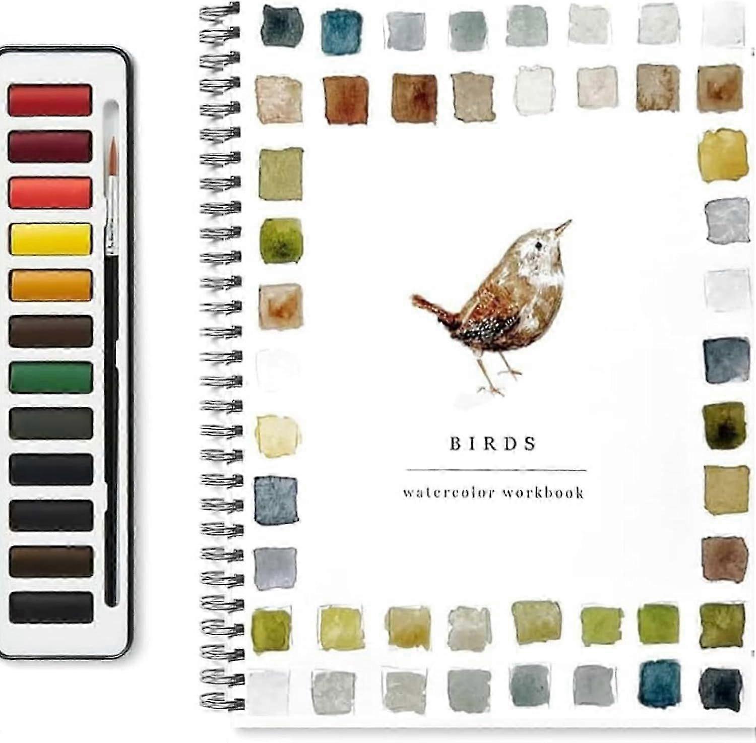 watercolor workbook for beginners with paint brush and 12 colors