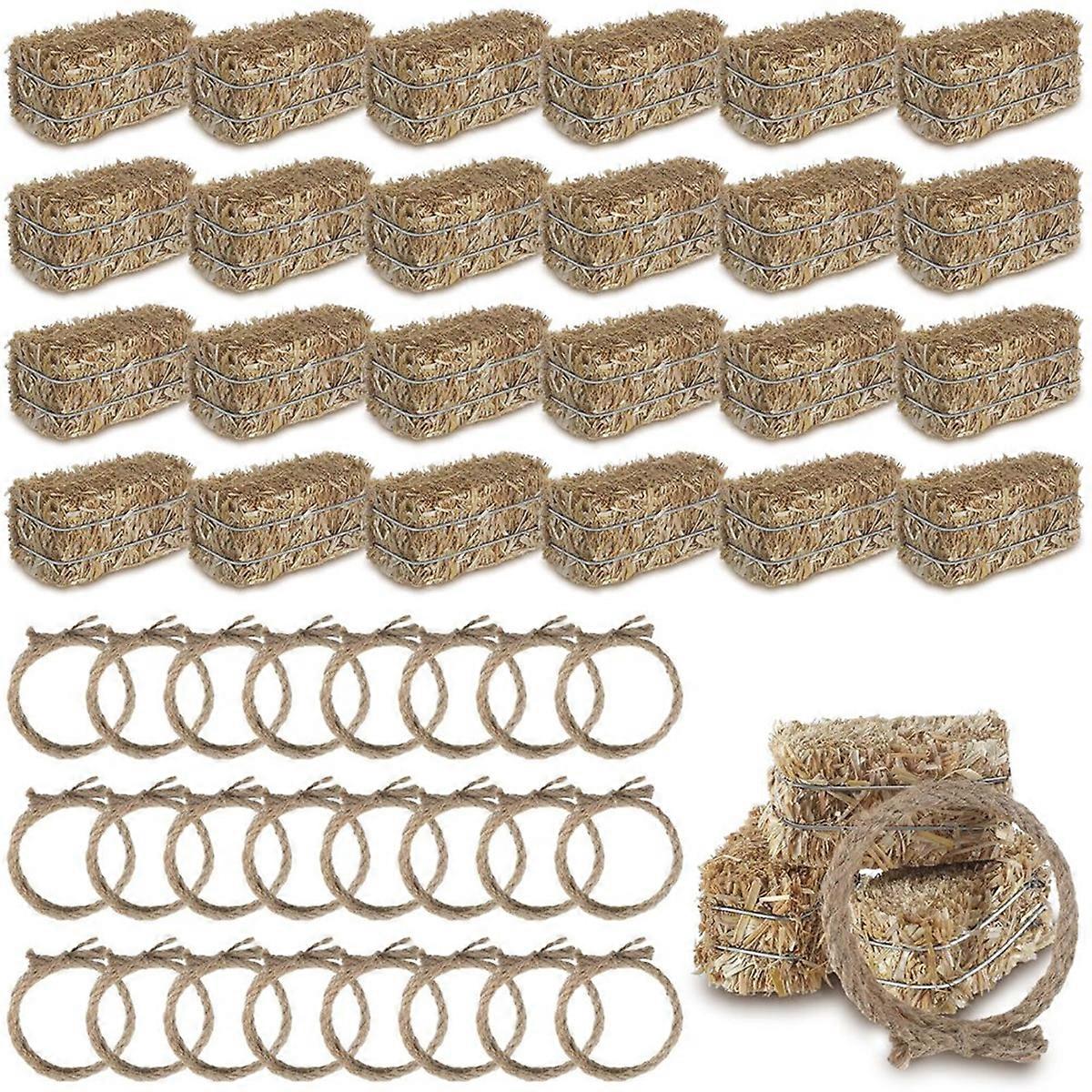 24Pcs Western Themed Party Decorations 12 Decorative Hay Bales with 12 Twisted -Rope for Cowboy Table Centerpieces