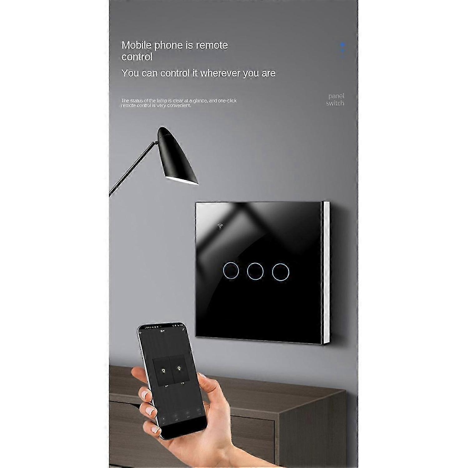 Tuya Zigbee Smart Switch Touch Light Switch Single Zero Fire Line Universal 3 Switch Black