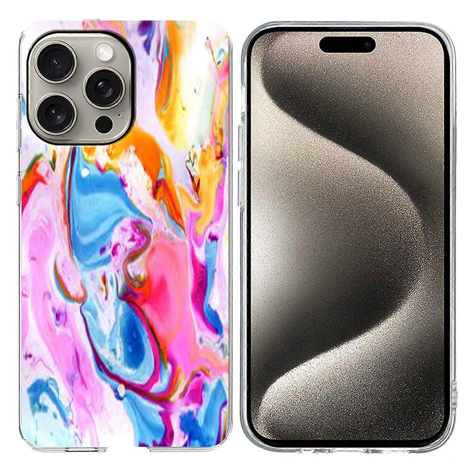 For iPhone 15 Pro Case Marble Pattern Printing Soft TPU Phone Cover - Colorful