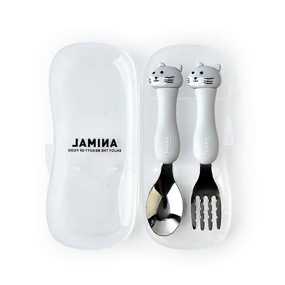 Silverware Travel Carry Set For Kids TwoPiece Toddler Utensils Spoon And Fork With Travel Case Grey Portable Tableware