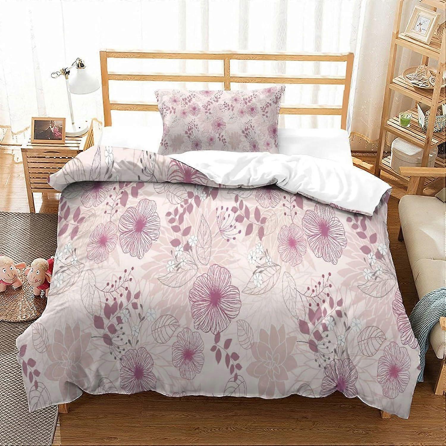Bedding Floral Printed Bedding Set King Size Duvet Cover Super Soft Breathable Microfiber Quilt Cover with Pillowcase with Zipeer Closure Hypoallergen