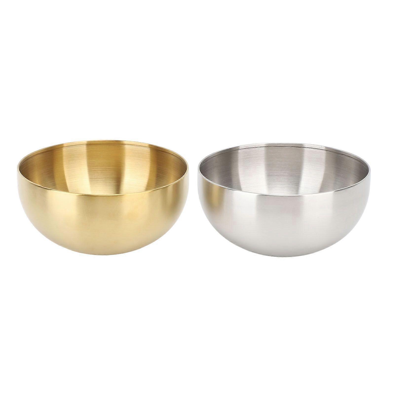 2pcs Stainless Steel Salad Bowl Double Walled Insulation Mixing Bowls Portable Round Bowl for Pasta Rice Soup
