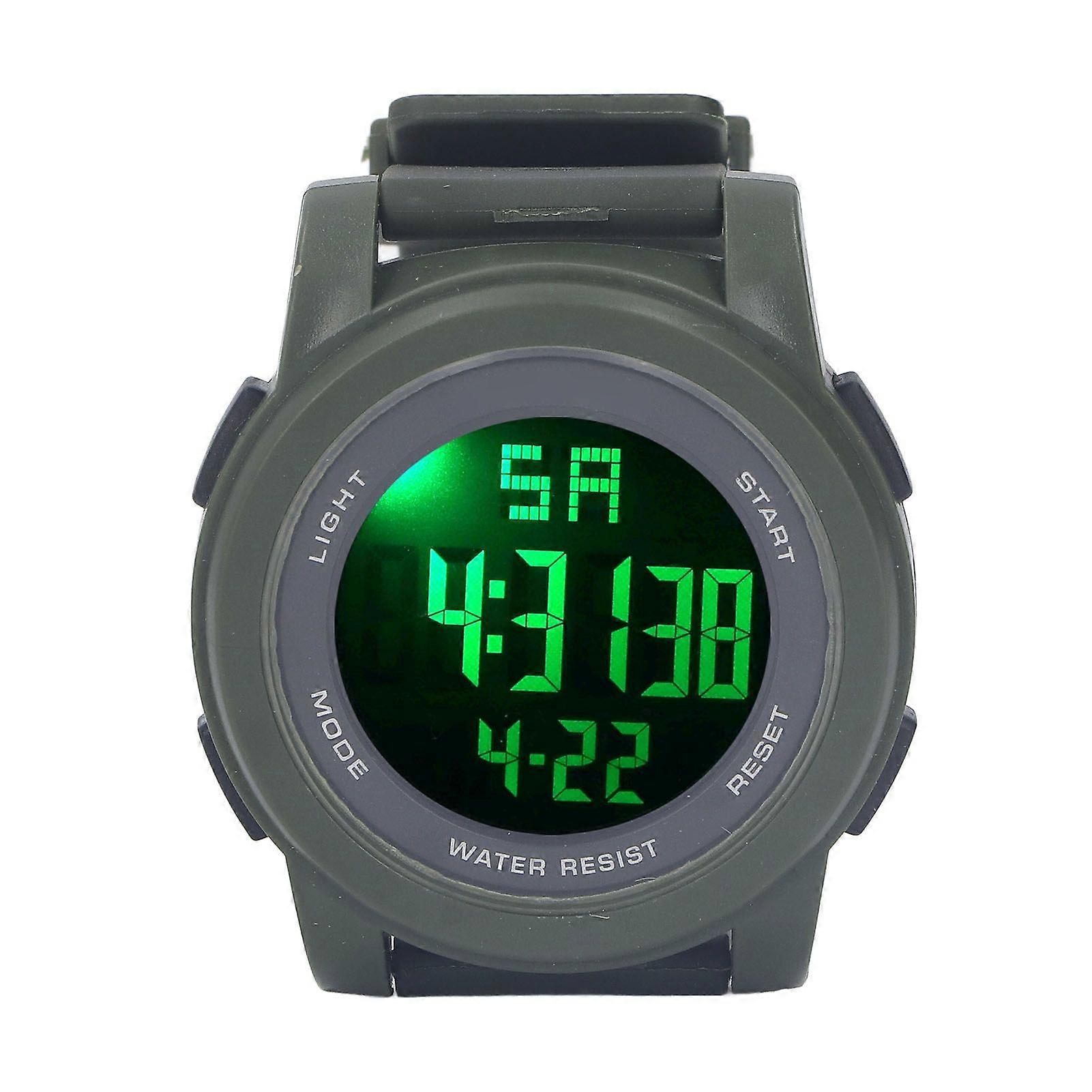 Digital Sports Watch Multifunctional Large Display Luminous 5Bar Waterproof Swimming Watch for Running Hikes Green