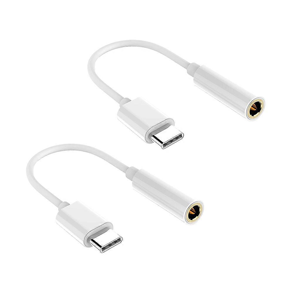 Aux Female To Usb C Type-C To 3.5Mm Earphone Cable Adapter Audio Connection White Reversible Plug Orientation 2Pcs