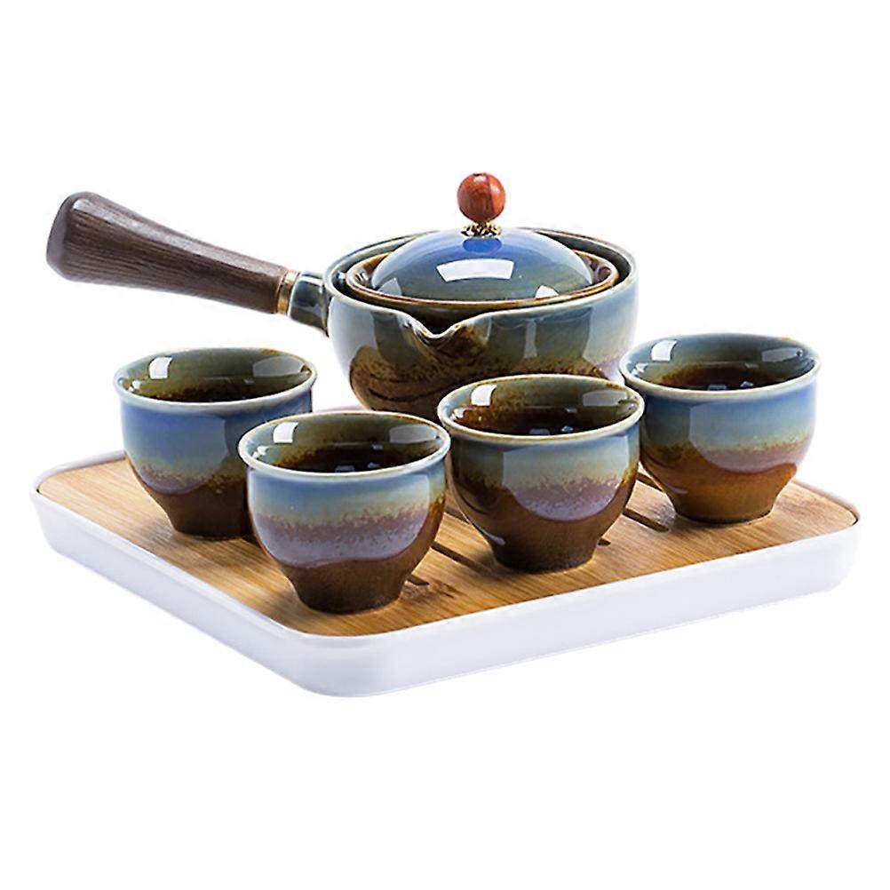 Travel Tea Set Ceramic Teapot Tea Tray Portable for Home Use 1Set