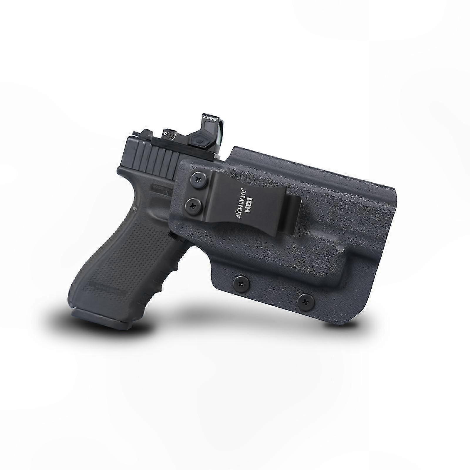 Right Handed Auto Locking Holster for Glock 17 19, Adjustable Retention Polymer IWB Concealed Carry with Laser Flashlight Compatibility