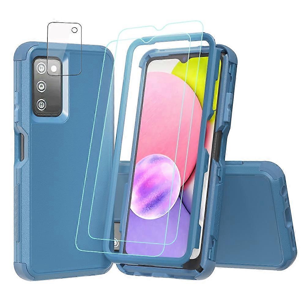 Xhy compatible with Samsung Galaxy A03S case with screen & lens protector, military-grade, 3-in-1 rugged TPU, shockproof, navy