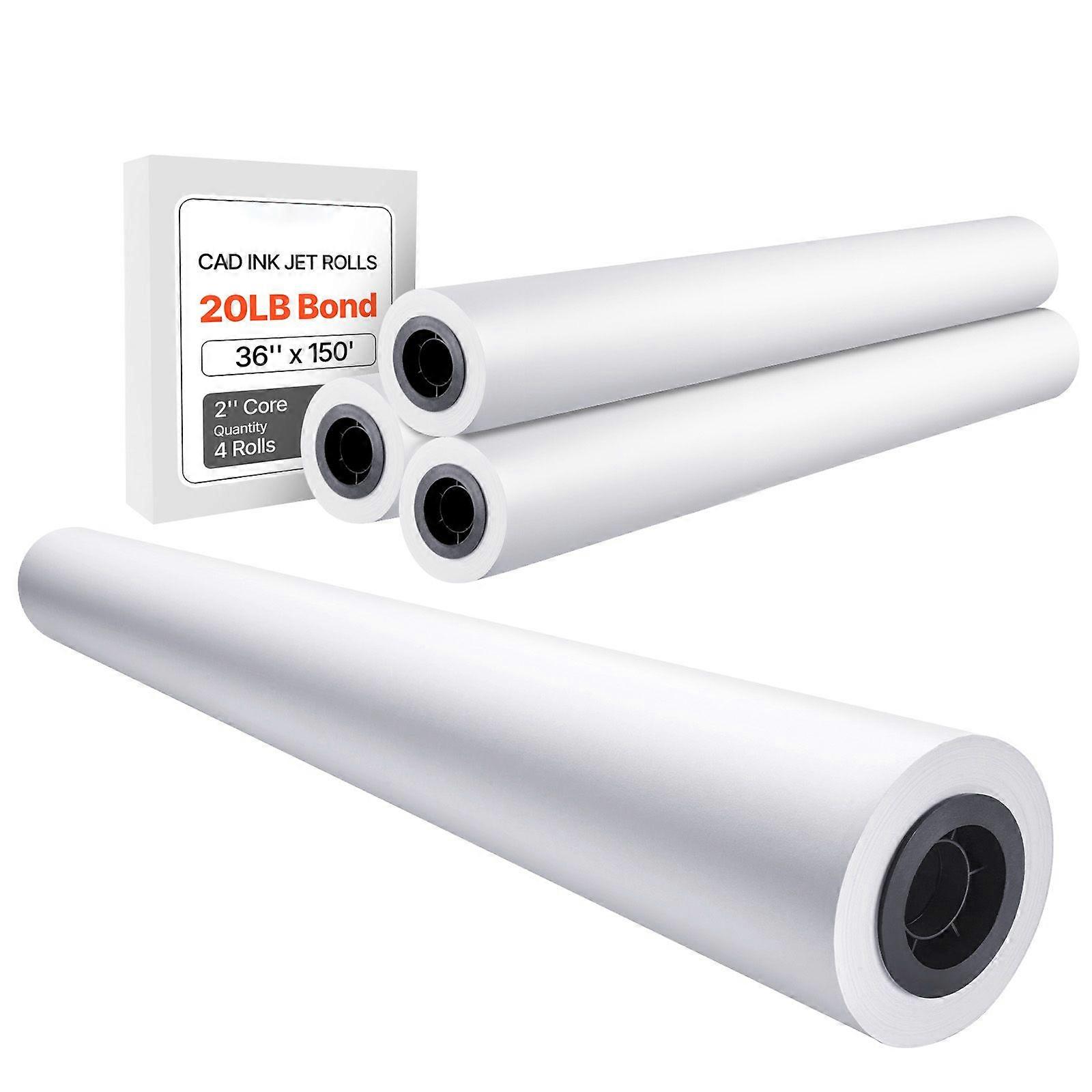 Wide Format Paper, 36 in x 150 ft Plotter Paper, 4 Rolls CAD Bond Rolls with 2 in Core, 20 LB Bond Paper Rolls, Idea for CAD Drawings