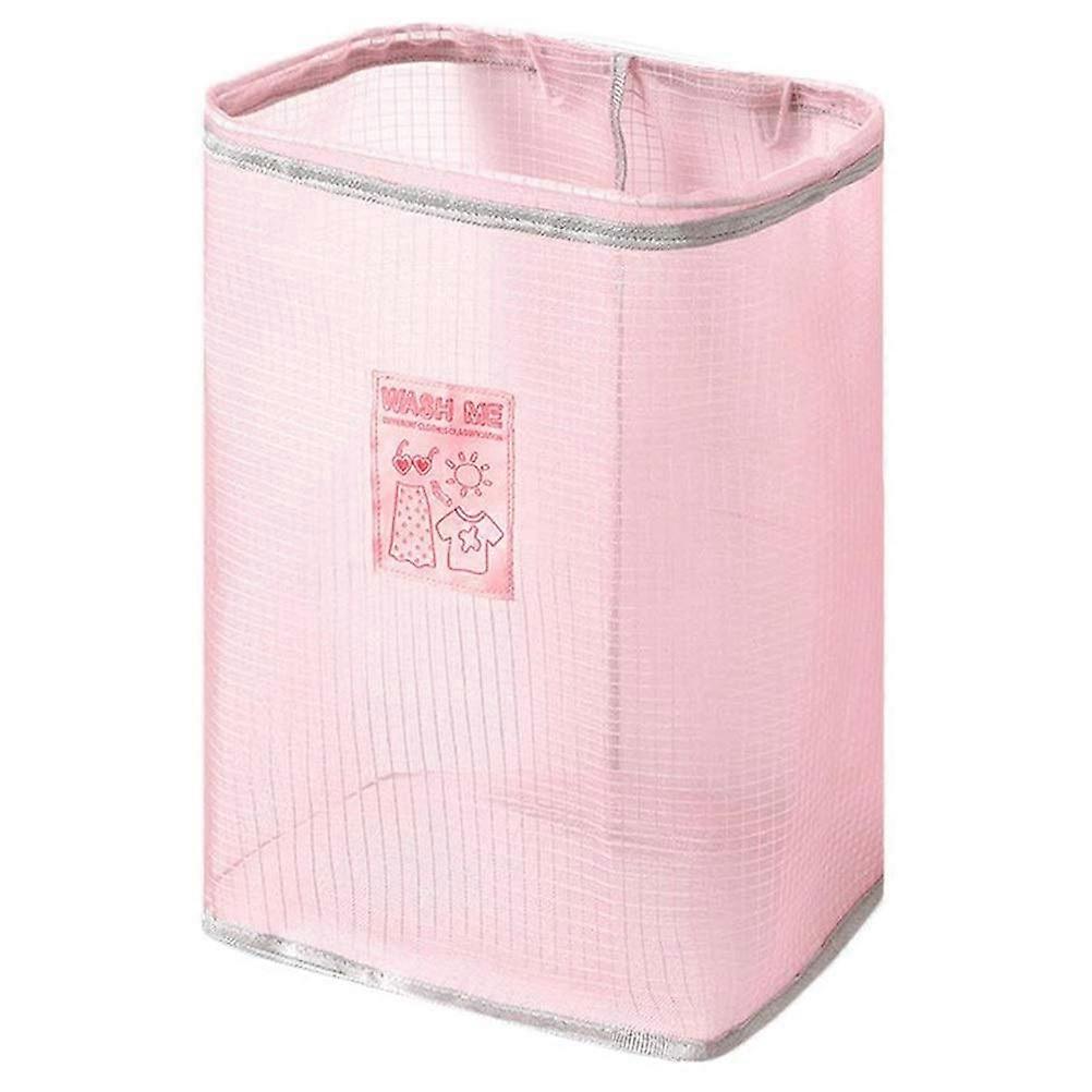 Wall Mounted Foldable Pink Laundry Storage Basket, Space-Saving Cloth Container for Home Organization
