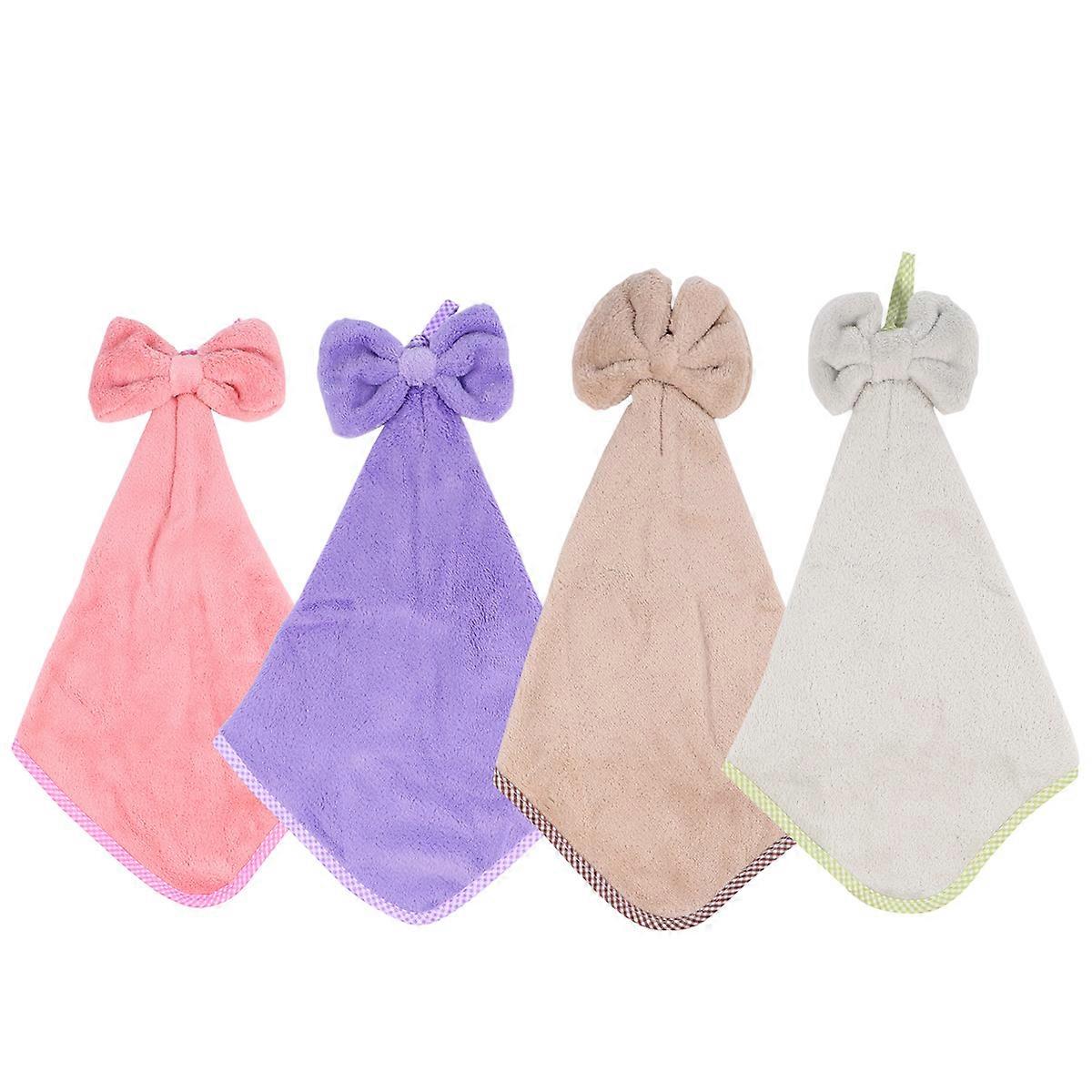 Absorbent Bowknot Towels for Hand Drying 8Pcs Coral Fleece Set