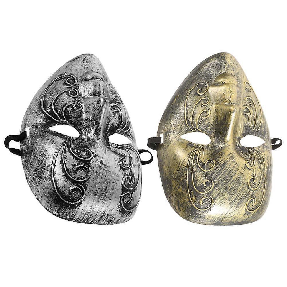 Retro Full Face Venetian Mask for Masquerade Balls 2Pcs Plastic Scary Mask