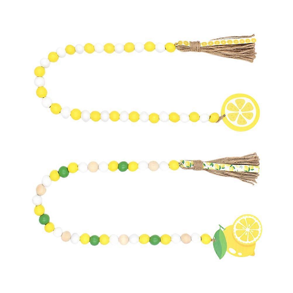 Wood Bead String Tassel Pendant for Decoration 8Pcs Lemon Yellow Garland