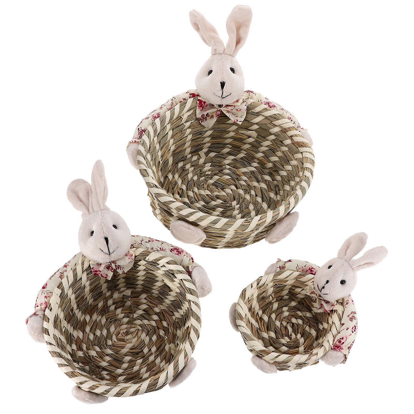3Sets Pink Easter Egg Basket for Storage Handmade Bamboo Baskets