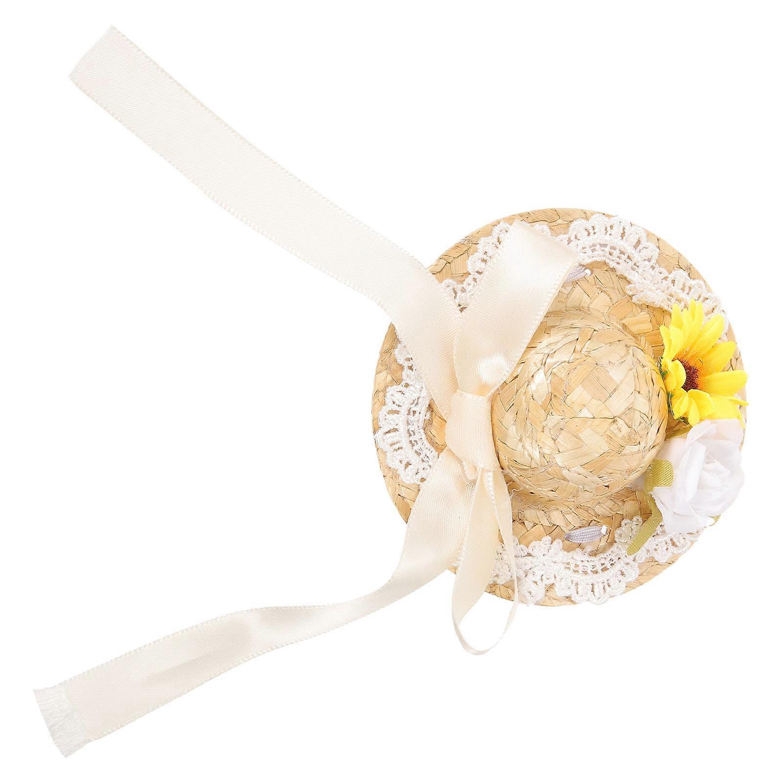 Puppy Hat Dog Straw Hat for Protection Use 2Pcs Assorted Color Delicate Bowknot