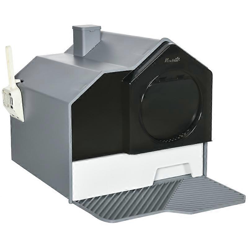 Cute Design Cat Litter Box Removable Tray Sieve Scoop Gray