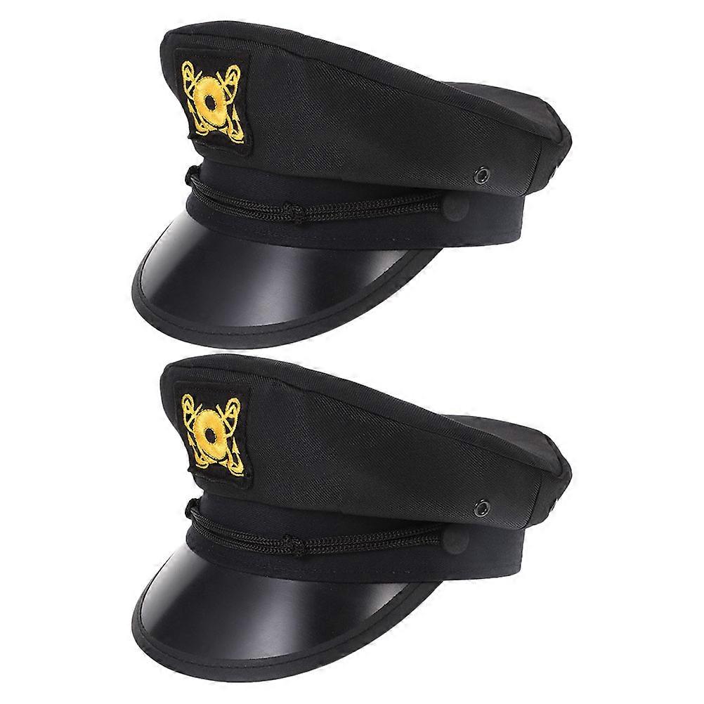 Captain Hats for Men Black Polyester Captain Hat for Performance 2Pcs