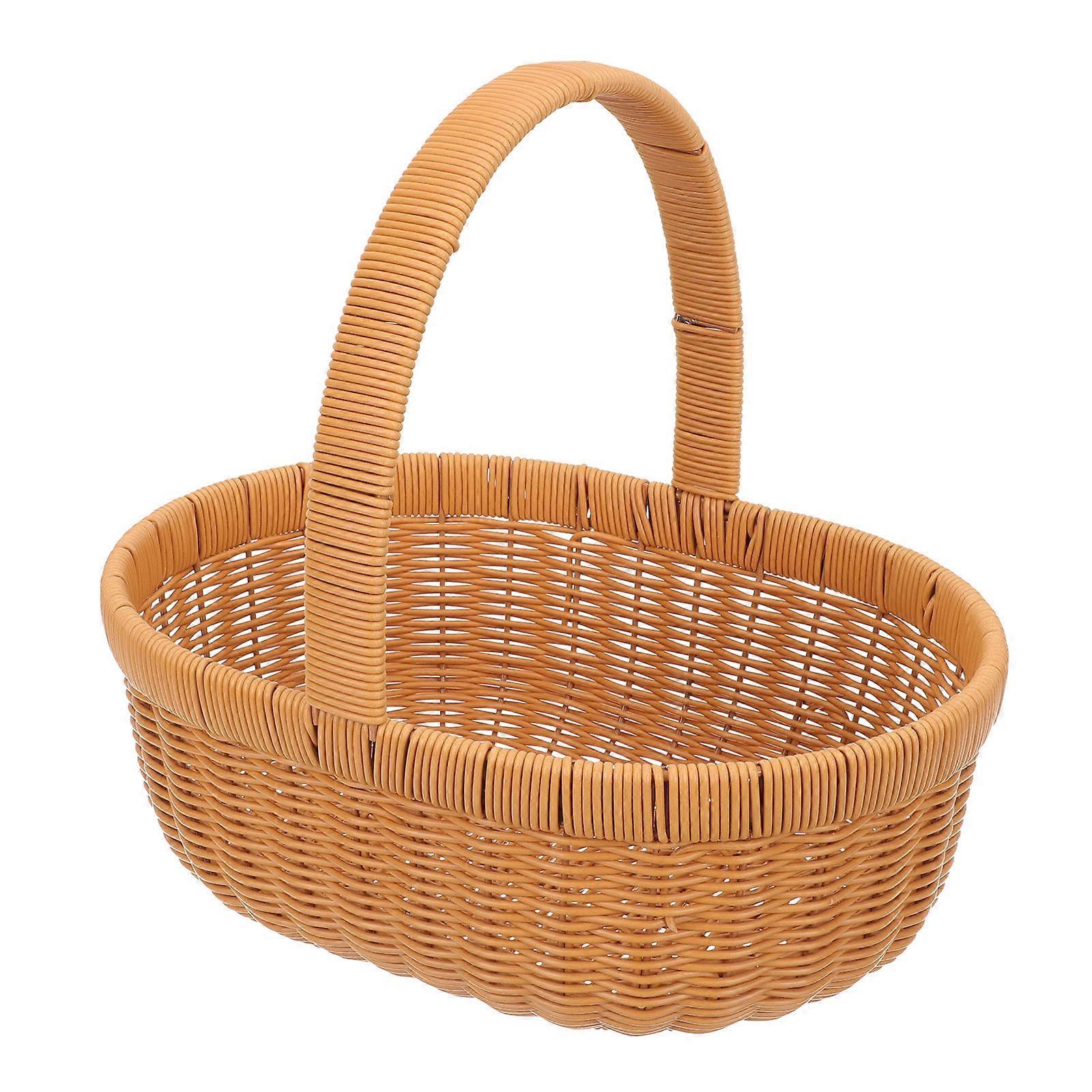 Plastic Outdoor Picnic Basket Handheld Brown Material for 1Pack