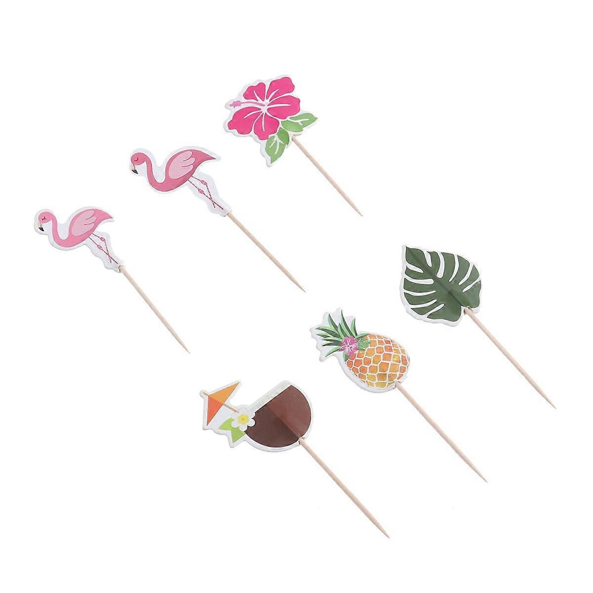 Flamingo Hawaii Cake Toppers for Cake Decoration 24Pcs Set