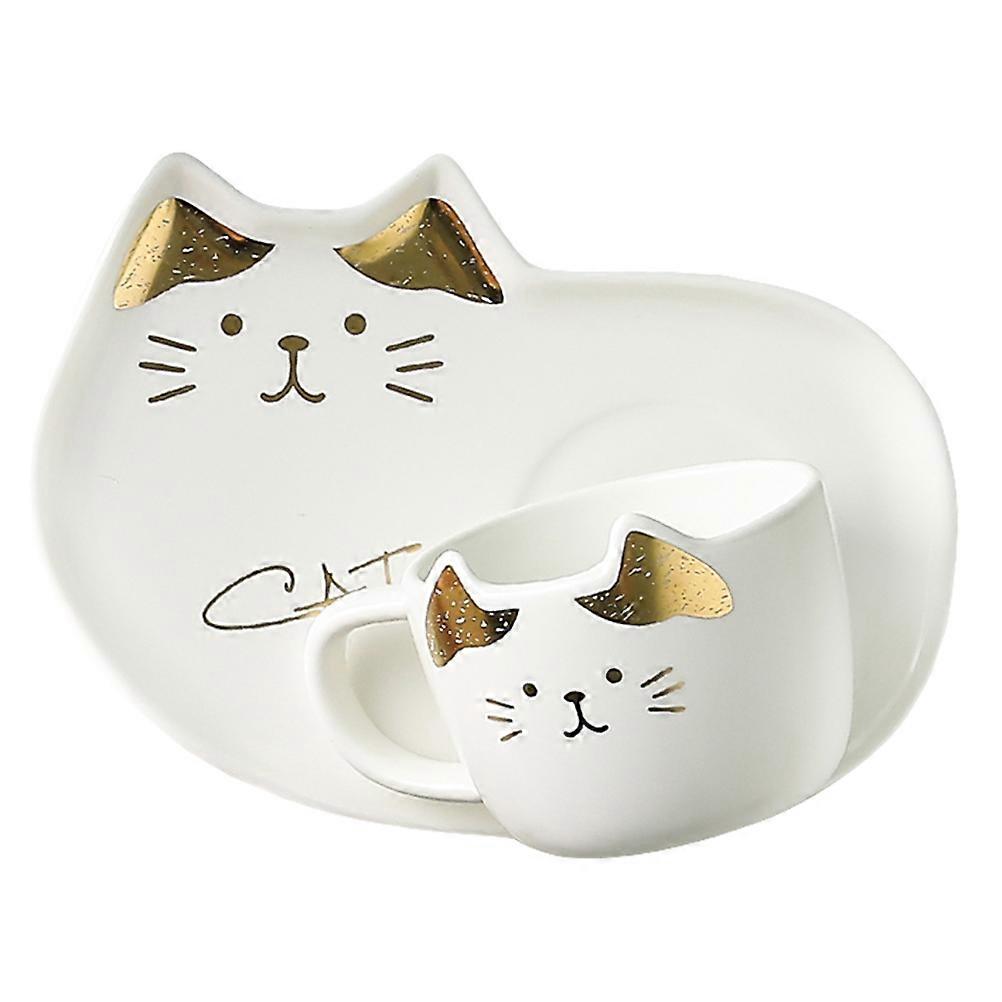 Cat Ceramics Cup Saucer Set for Drinking 3Sets White Ceramic Material