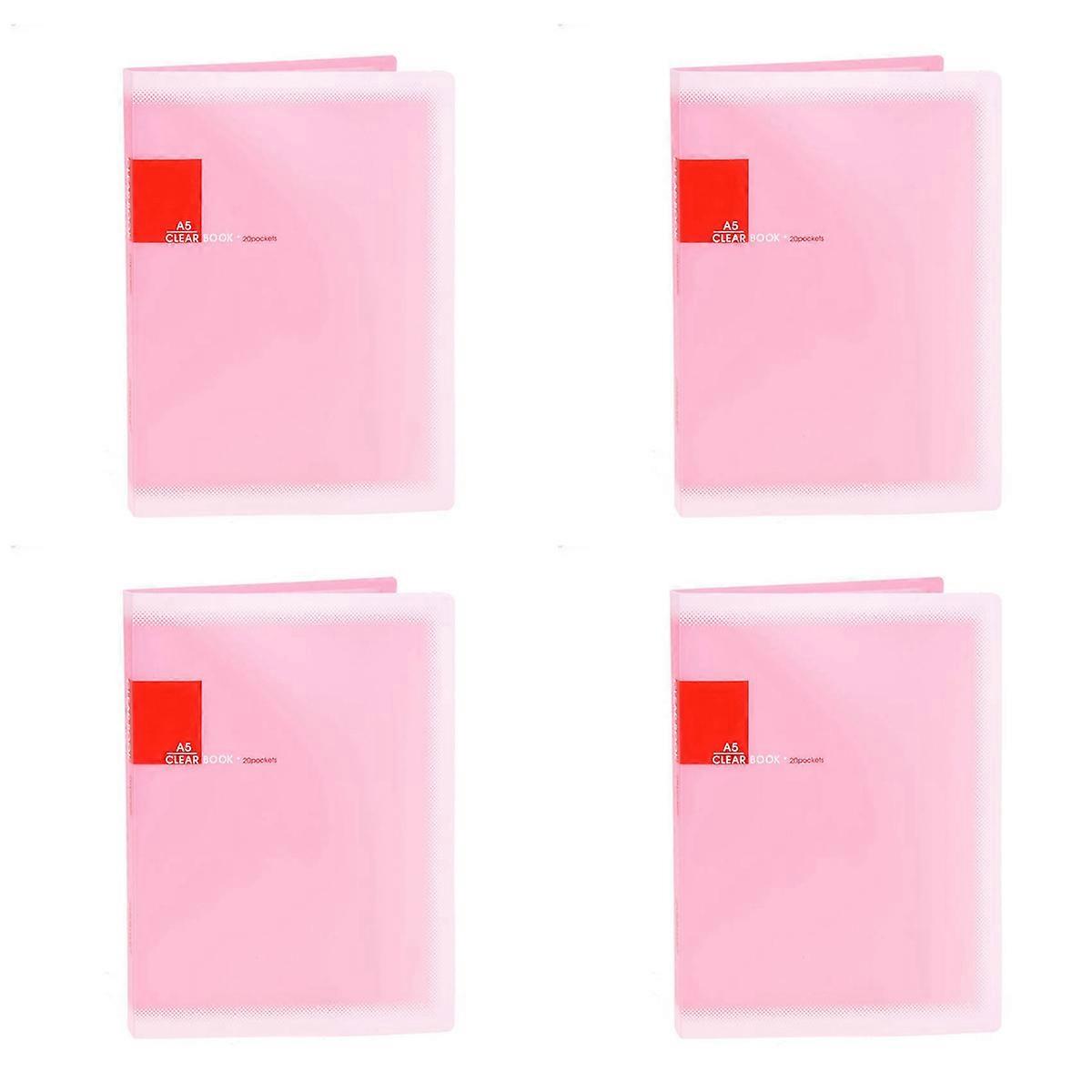 Plastic A5 Paper 20 Pockets File Document Folder Holder, Pink