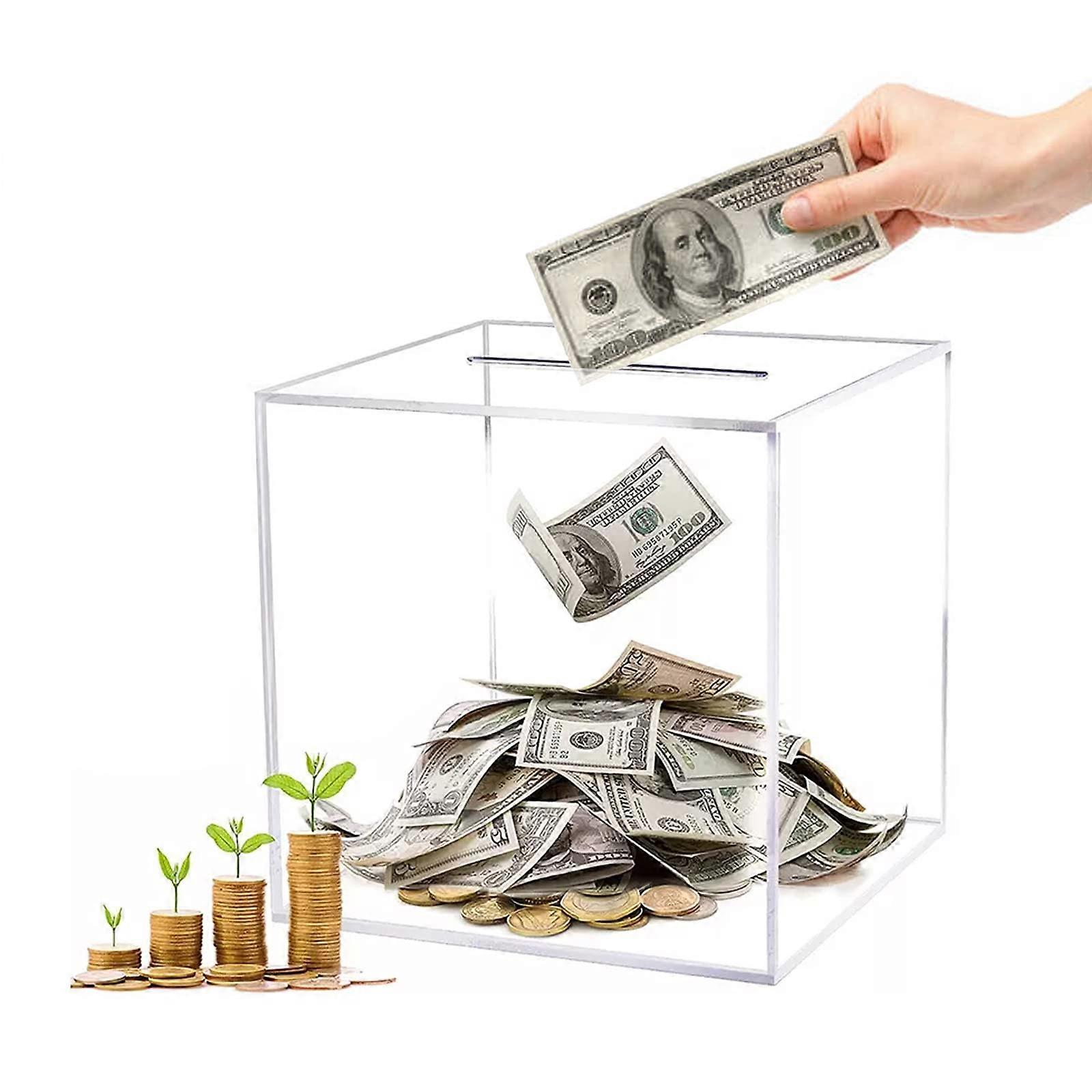 Clear Piggy Bank 12x12x12cm, Acrylic Money Box, Break Open Square Savings Box For Adults And Kids