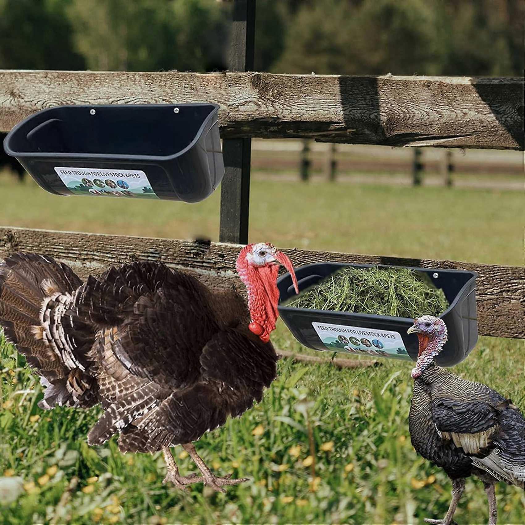 Chicken Goat Hanging Fence Feeder, Water Trough for Deer Duck Dog and Piglets, Goose Waterer Trough Black 6 Pack