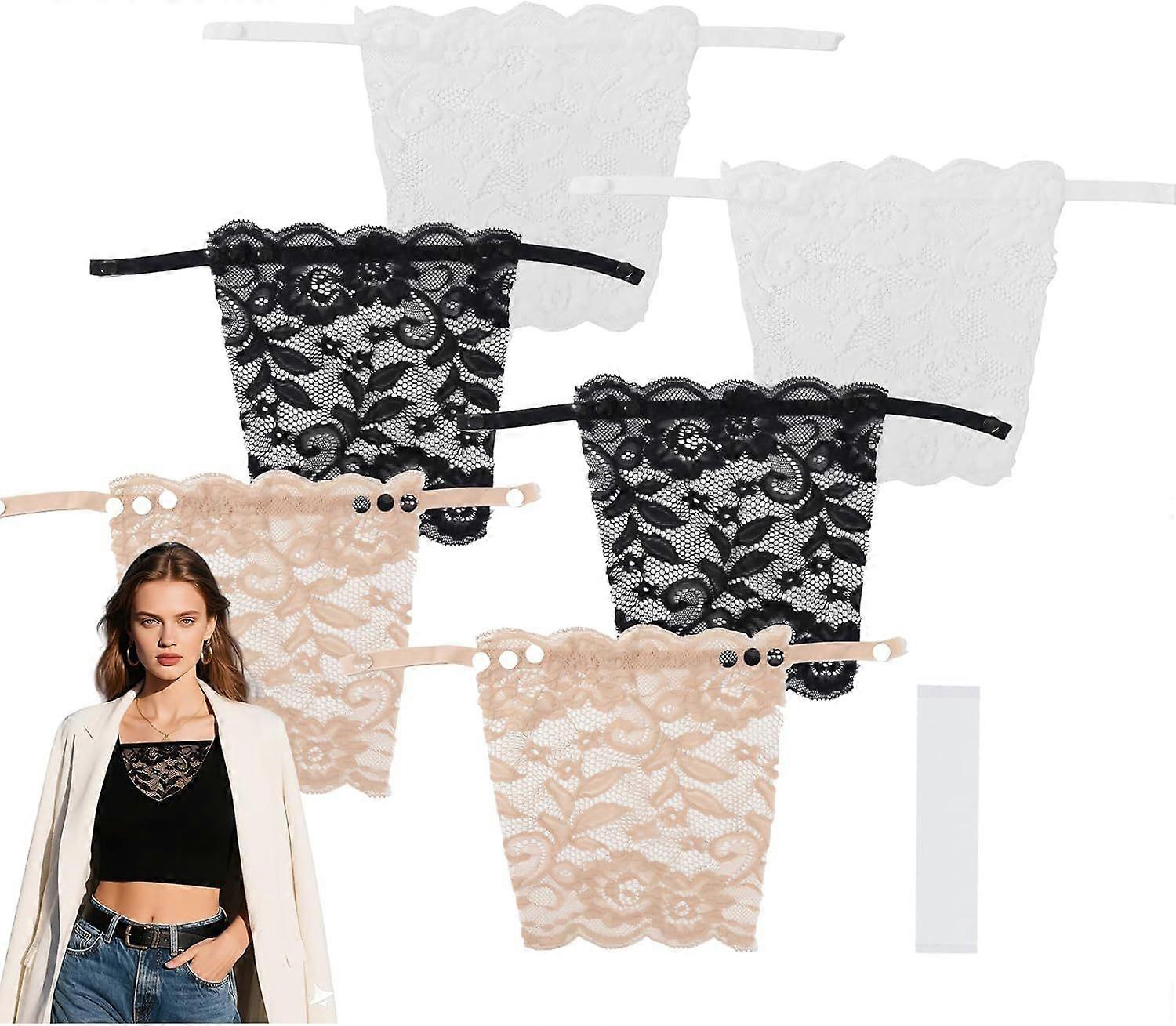 UIHRLM 6 PCS Modesty Panels for Low Cut Tops 3 Color Lace Inserts with Invisible Sticker Clip-On Mock Camisole Privacy Invisible Bra Cleavage Cover Up