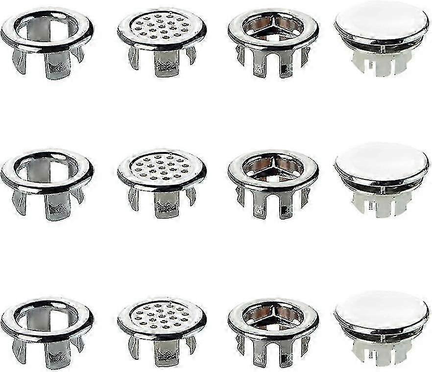 12 Pack Sink Overflow Ring, Washbasin Overflow Rings, Round Hole Sink Trim, Round Hole Inserts Replacement Parts, For Bathroom Kitchen Basin