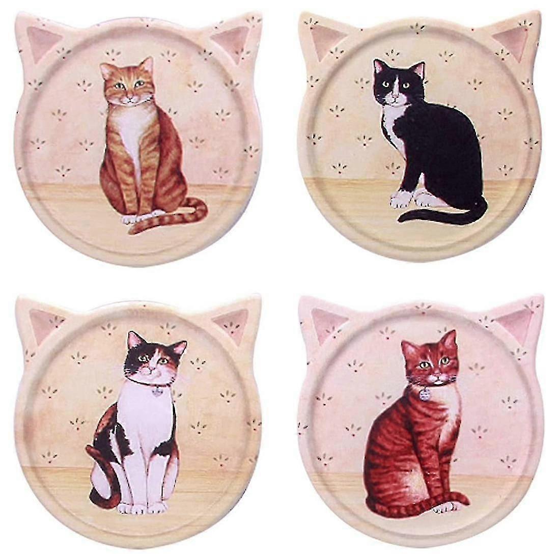 4Pcs Absorbent Coasters Ceramic Coffee Coasters Cat Type Tea Coasters
