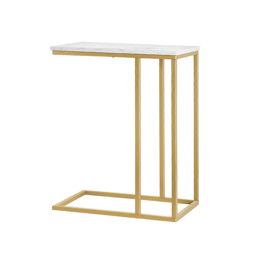 SoBuy FBT87-G,C-shaped Side End Table Coffee Tea Table Bed Sofa Table with Golden Coated Steel Frame Floor Stand Table, Easy Assembly