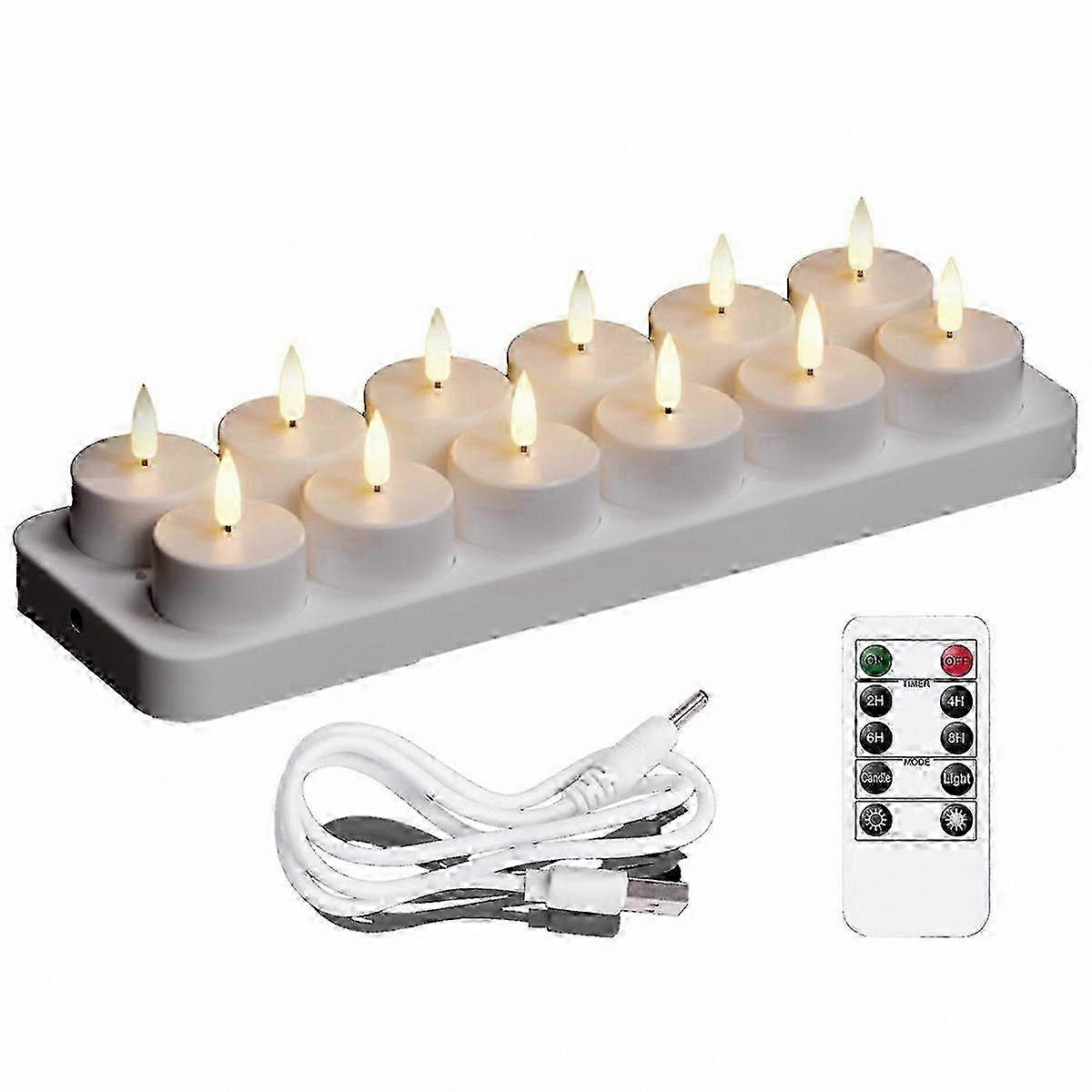 LED Tea Lights with Charging Base, 12 Pack Rechargeable Flameless Candles Remote Control