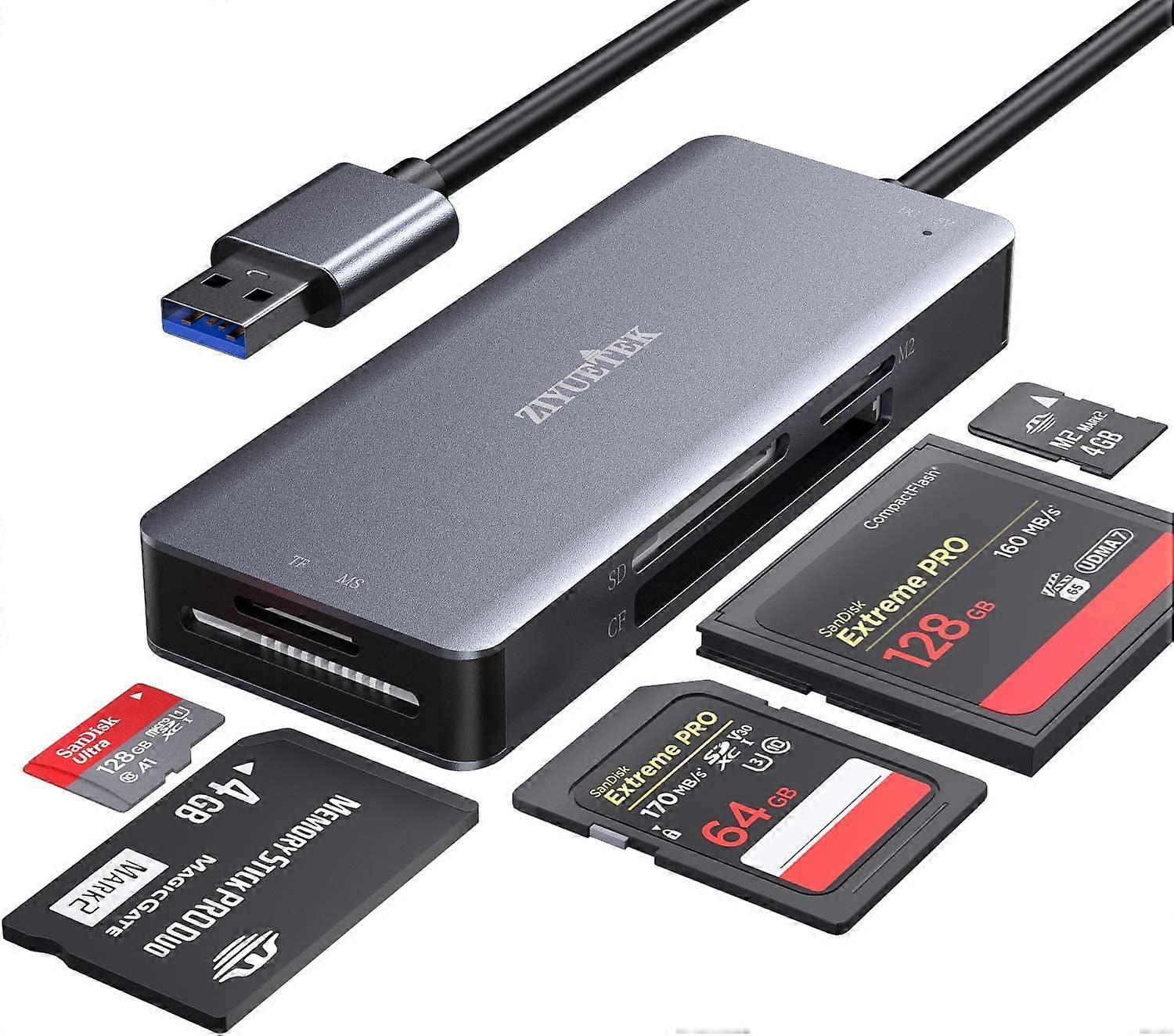 CF Card Reader,USB 3.0 to Compact Flash Memory Card Reader Adapter 5Gbps Read 5 Cards Simultaneously for SDXC, SDHC,