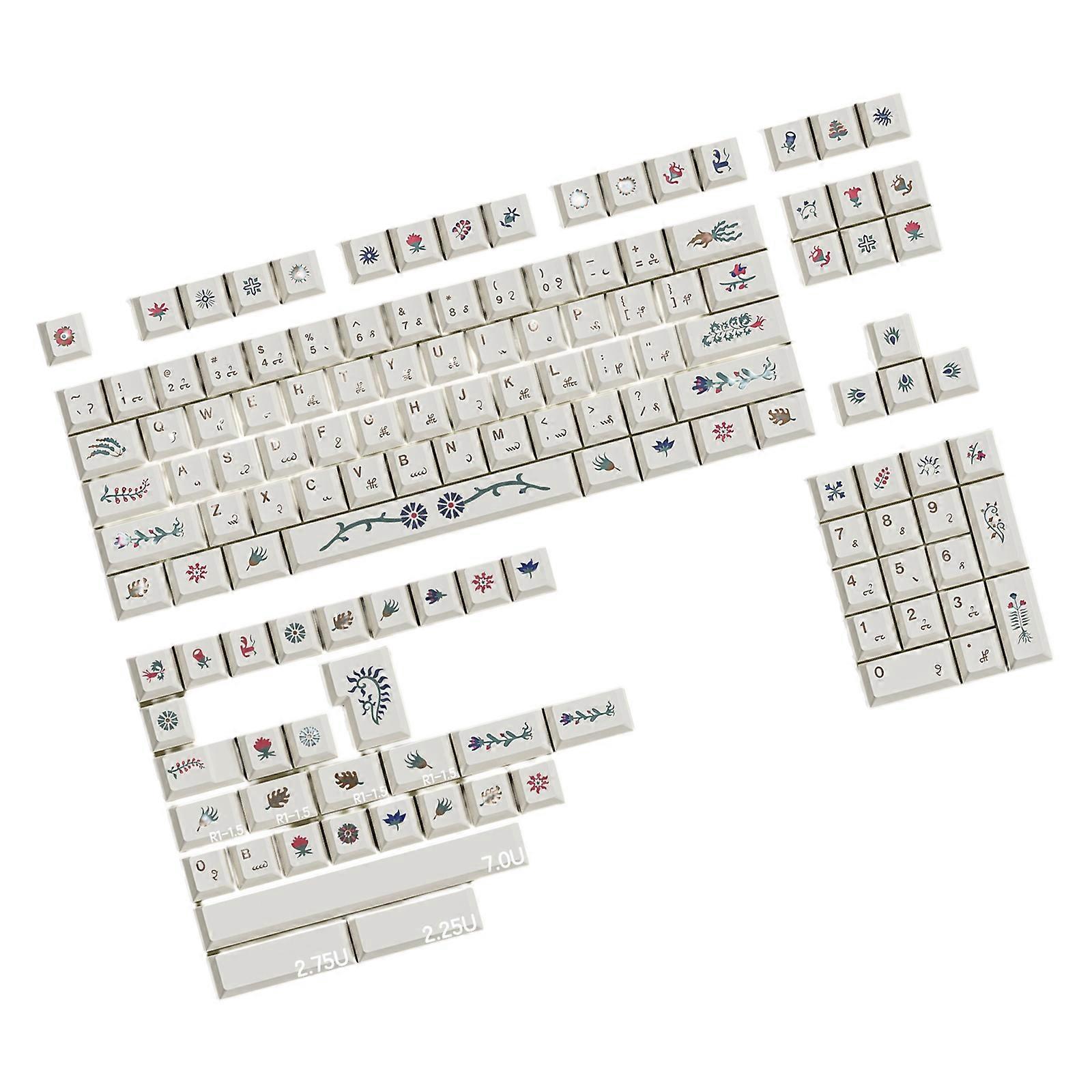 135PCS Mechanical Keyboard Keycaps With Voynich Manuscript Theme Heat Sublimated Keycap Replacement Thick PBT Multicolor