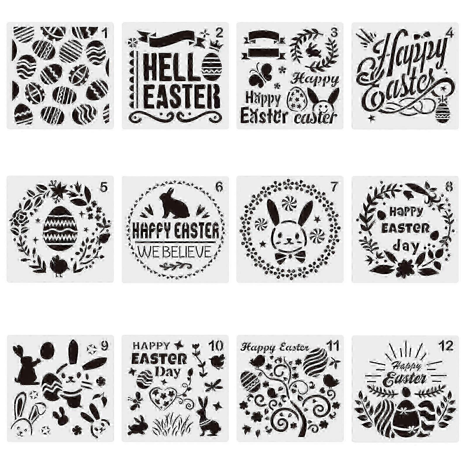 12pcs Easter Stencils Templates Plastic Hollow Drawing Painting