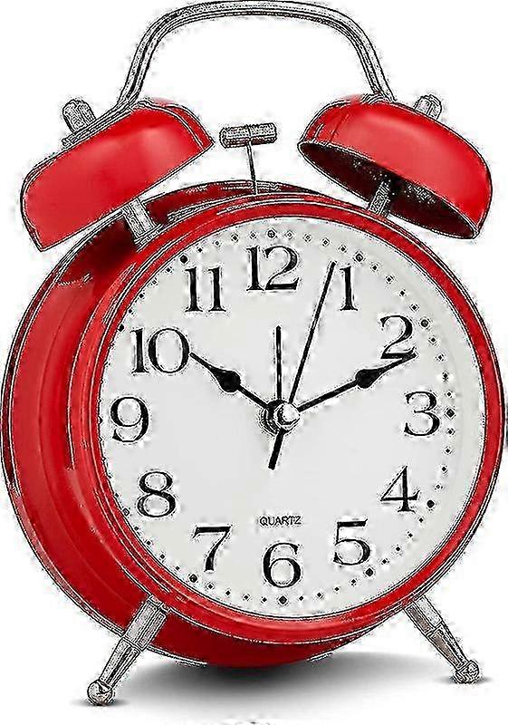 Analog Alarm Clock Extra Loud Twin Bells Retro White Silent Non-ticking Quartz Battery Operated With Backlight, Decorative Bedside Table Desk Vin