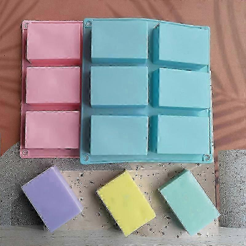 6 Cavity Square Silicone Mold for Making Soaps 3D Plain Soap Mold Rectangle DIY Handmade Soap Form Tray Mould