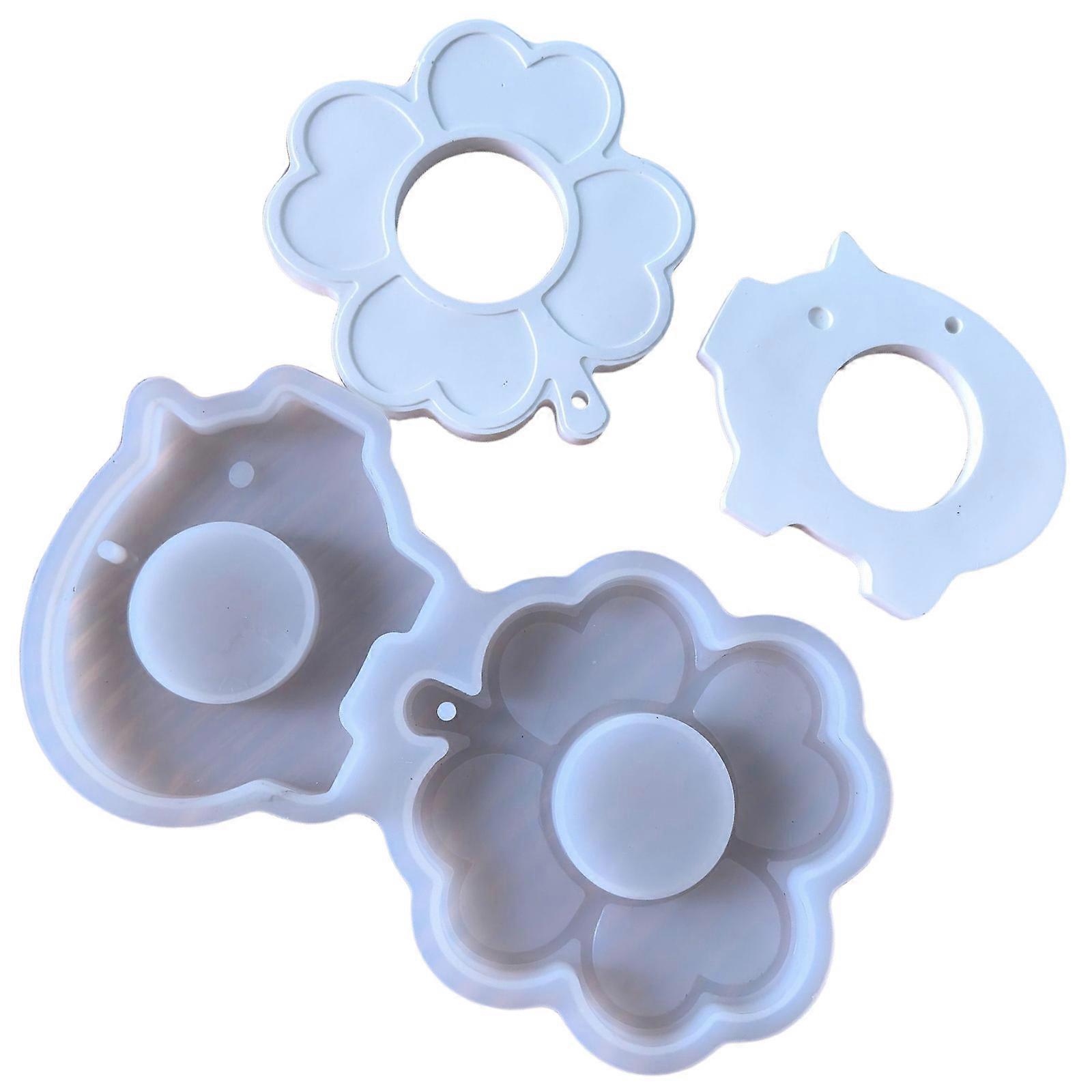 Chocolate Holders Mould Keychains Silicone Resin Mold Four Leaf Clovers Epoxy Mold for Tages Charm Pendants Making Multicolor