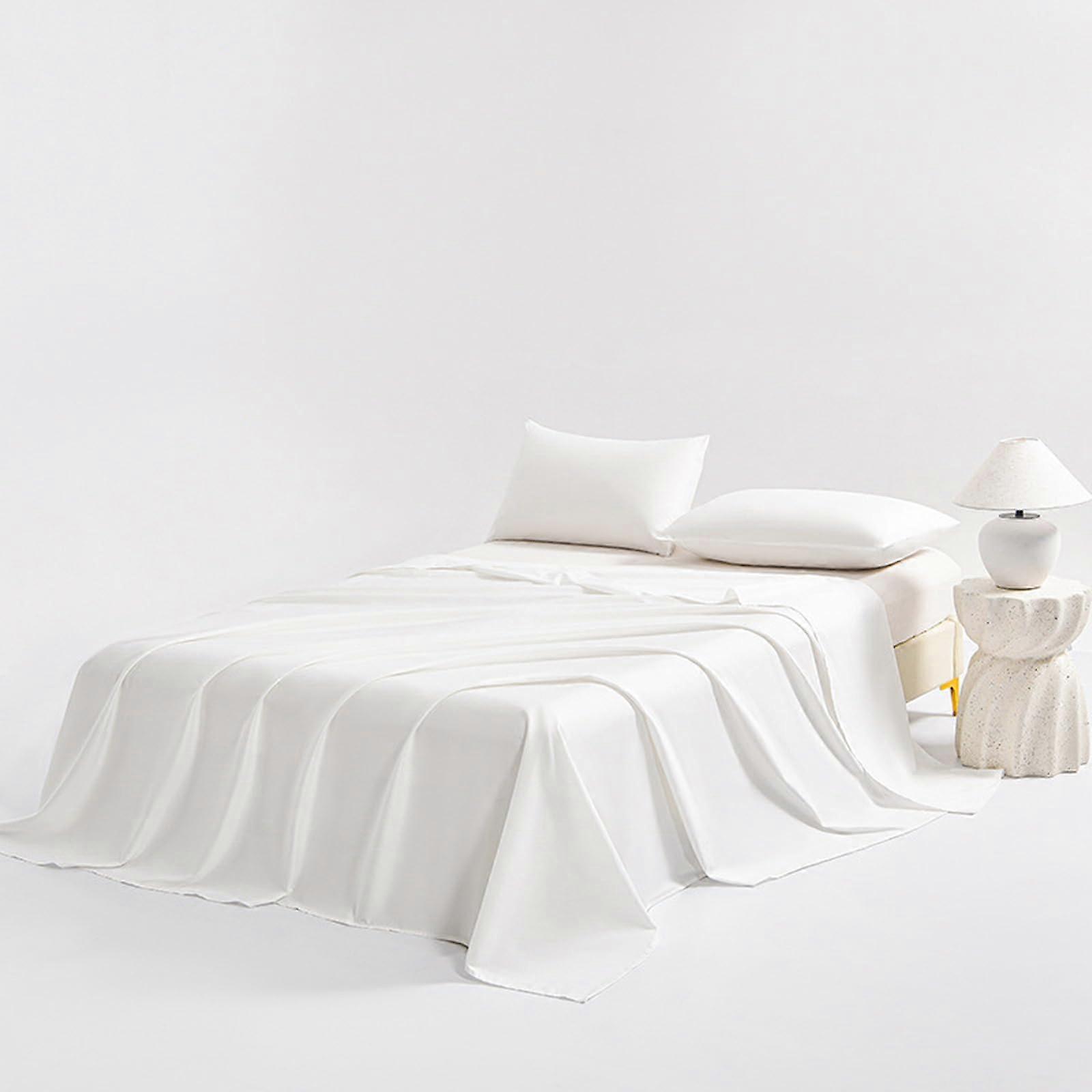 Double Flat Sheet 245x250cm with 2 Pillowcases White Breathable NonIron