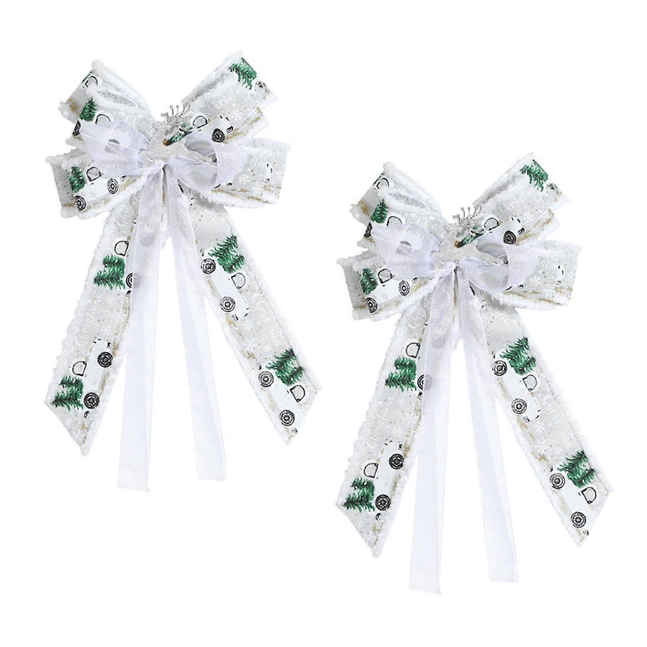 2 Pack Large Christmas Ribbon Bows White Fabric Tree Topper Ornaments for Wreaths and Parties
