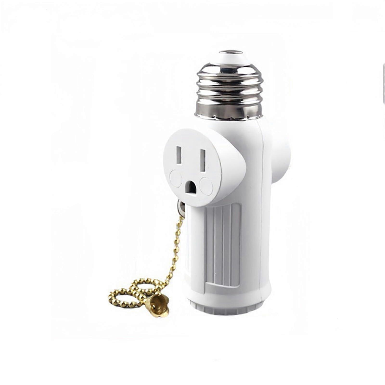 Light Socket To Plug Adapter  2 Pack, Pull Chain, E26/E27 2/3 Prong Polarized Converter, White, 11x4 cm