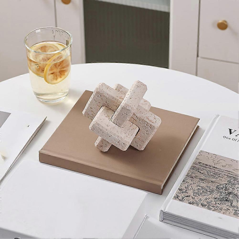 3-Link Knot Travertine Decor, Coffee Table Decor, Book Shelf Entry Table Decoration,Interlocking Cube Ornament