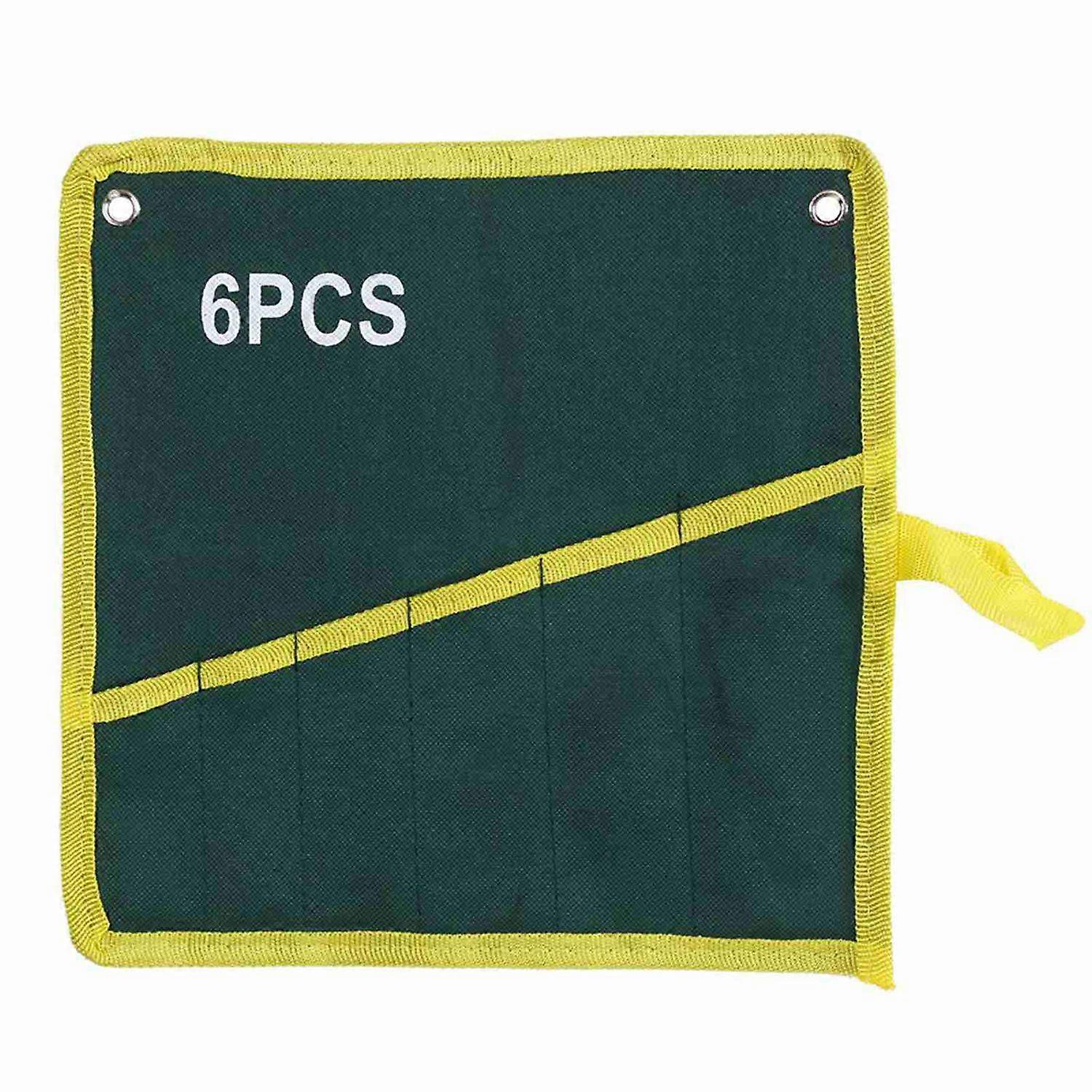 1Pc Durable Canvas Spanner Wrench Tool Roll Up Storage Bag Green 6 Pockets