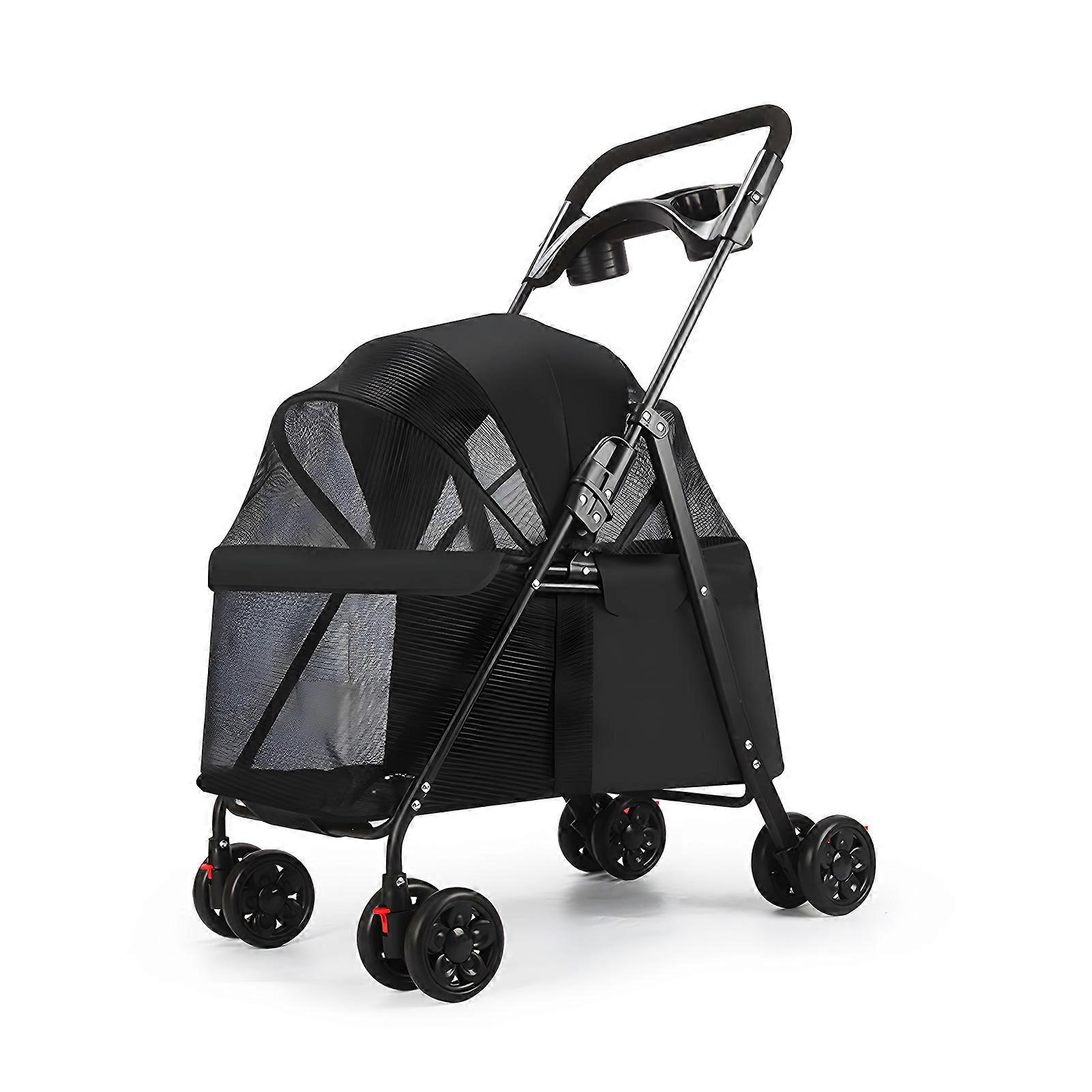 Portable Pet Stroller - Foldable Design, Breathable, Safe, Large Basket Included