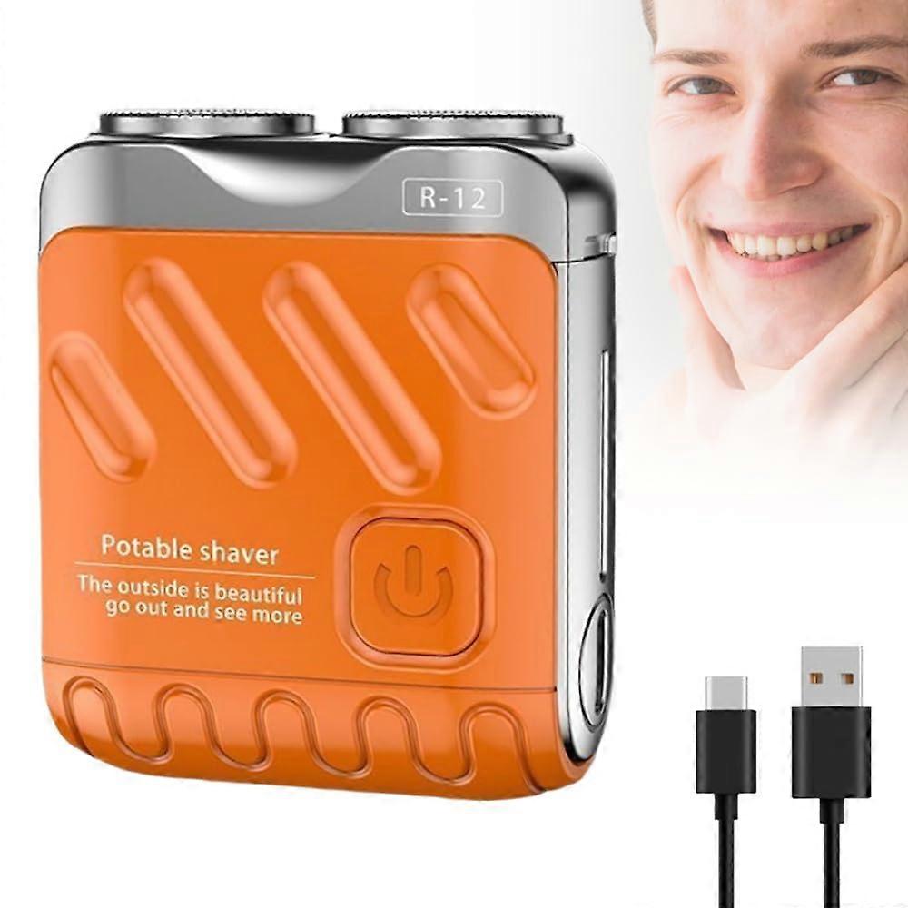 Electric Rotary Shaver Dual Ring USB Rechargeable Razor for Men Portable Travel Orange