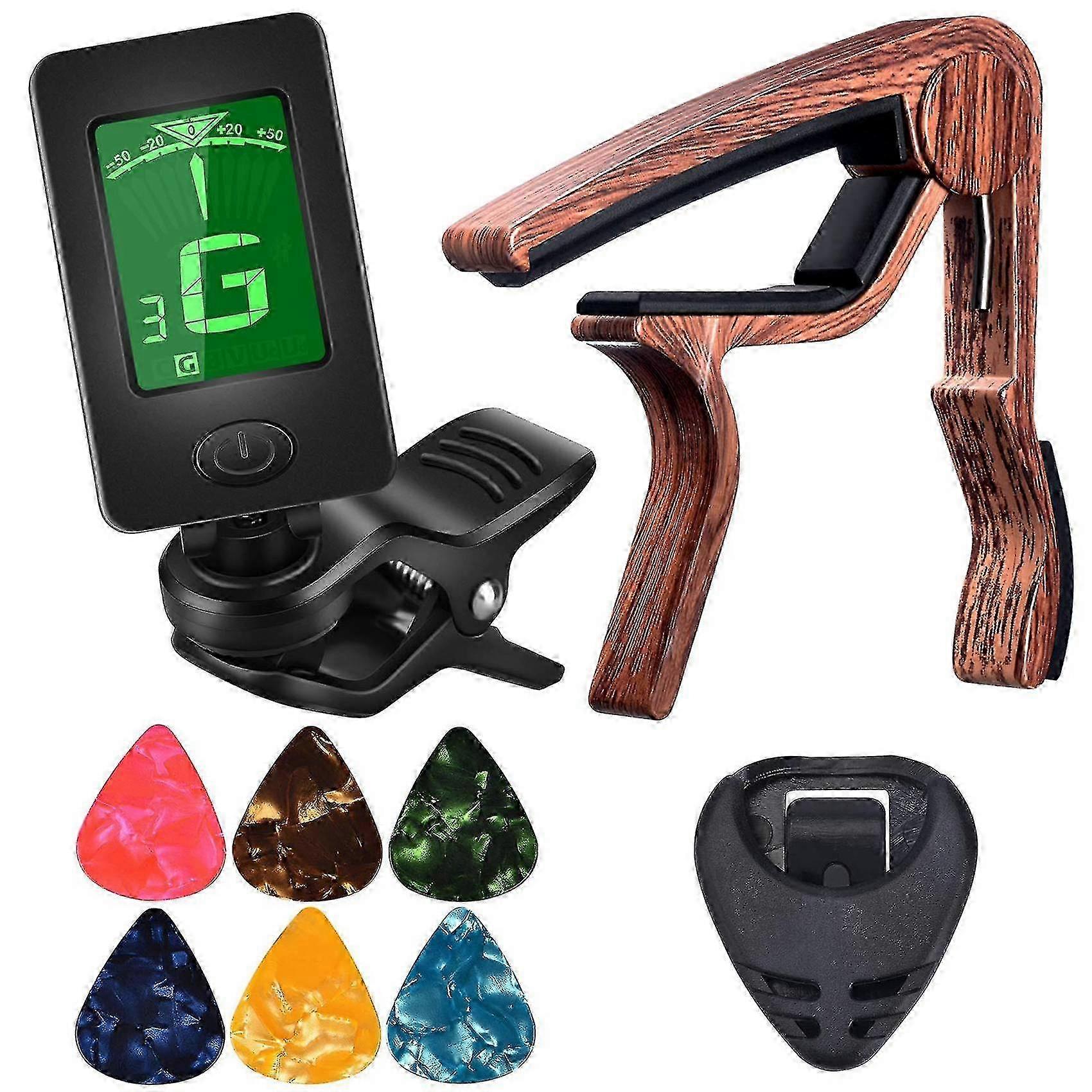 Guitar Capo Tuner with Pick Holder - Compatible with Ukulele and Violin