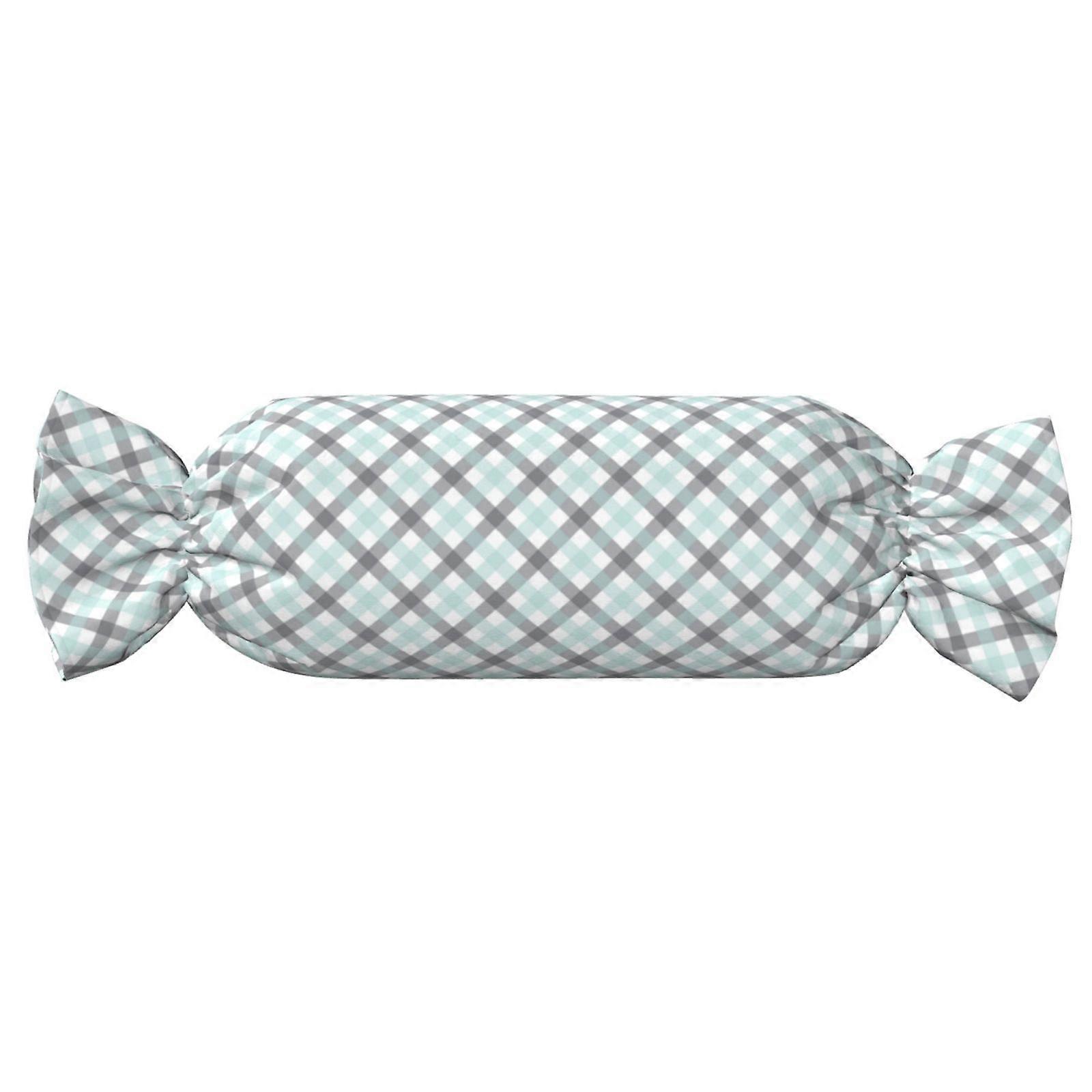 Plush Candy-Shaped Bolster Pillow Teal Plaid Pattern